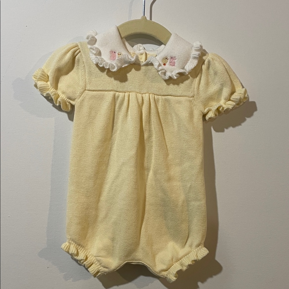 Janie and Jack Yellow Knit Romper with Duck & Bunny Embroidered Collar EASTER!